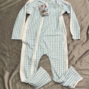 Kids Blue Gingham Long Sleeve Rash Guard Swimsuit Coverall Sunsuit 5T 6